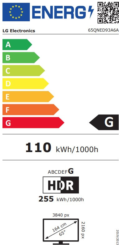 LG 65" QNED93 EVO 4K (2025) classe énergétique