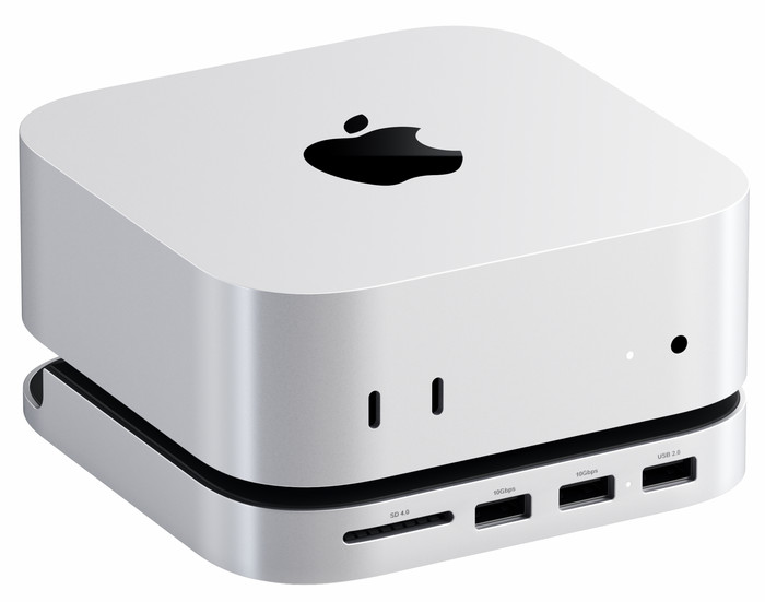 Satechi USB-C Mac mini M4 Stand & Hub with SSD Slot product in use