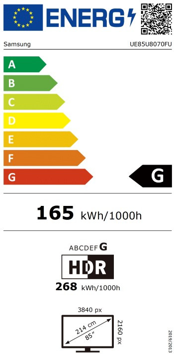 Samsung 85" Crystal UHD U8070F (2025) + Samsung HW-B450F Zwart energielabel
