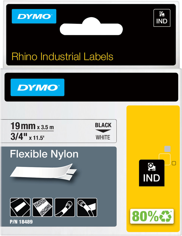 DYMO Rhino 19mm x 3,5m Zwart Wit Nylon Labels Main Image