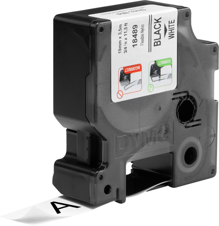 DYMO Rhino 19mm x 3,5m Zwart Wit Nylon Labels product in gebruik