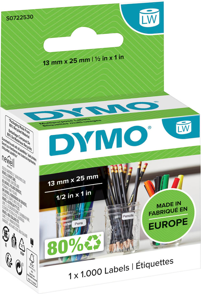 DYMO Étiquette Amovible 13 x 25 mm 1000 Pièces Main Image