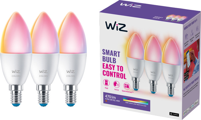 WiZ Ampoule Bougie - Éclairage Coloré et Blanc - Mat - E14 - Lot de 2 emballage