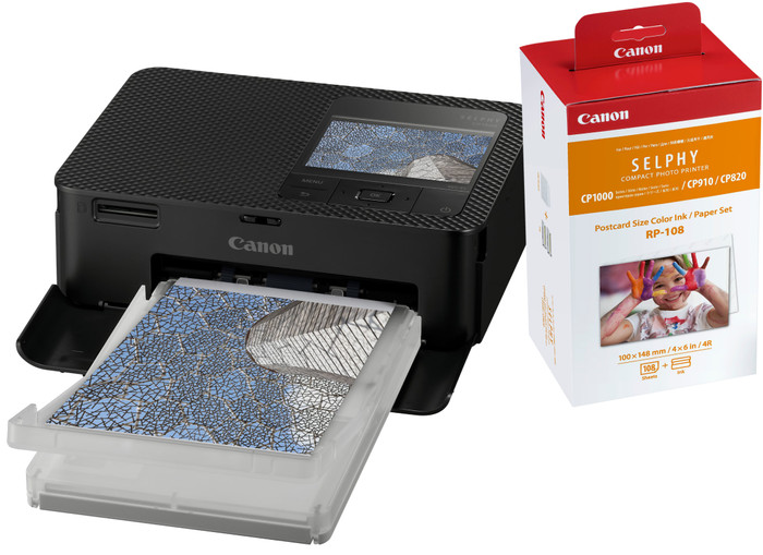 Canon SELPHY CP1500 Noir + Canon RP-108 Cassette d'Encre / Set de Papier 108 Feuilles Main Image