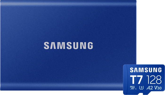Samsung T7 Portable SSD 2TB Blauw + Samsung MicroSDXC T7 128GB 170MB/s Main Image