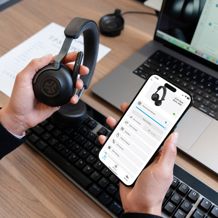 JLab Epic Work ANC Wireless Office Headset Graphite product in use