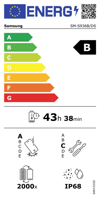 Samsung Galaxy S25 Plus 256GB Light Blue 5G energy label
