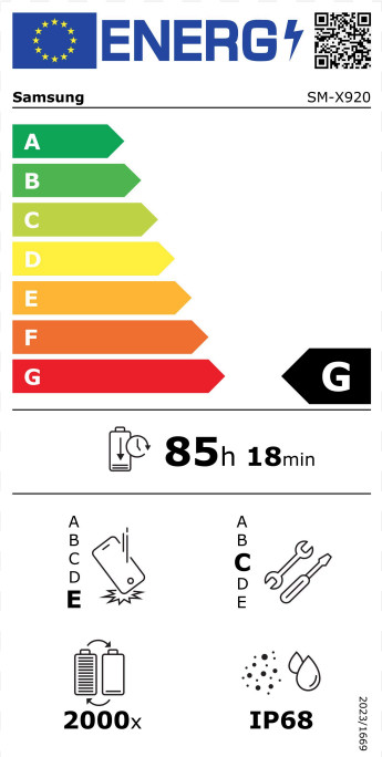 Samsung Galaxy Tab S10 Ultra 14,6 inch 512GB Wifi Grijs energielabel