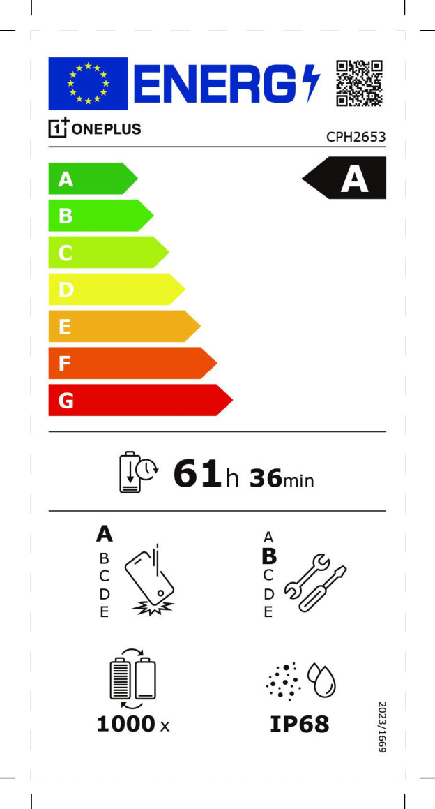 OnePlus 13 256GB Black 5G energy label