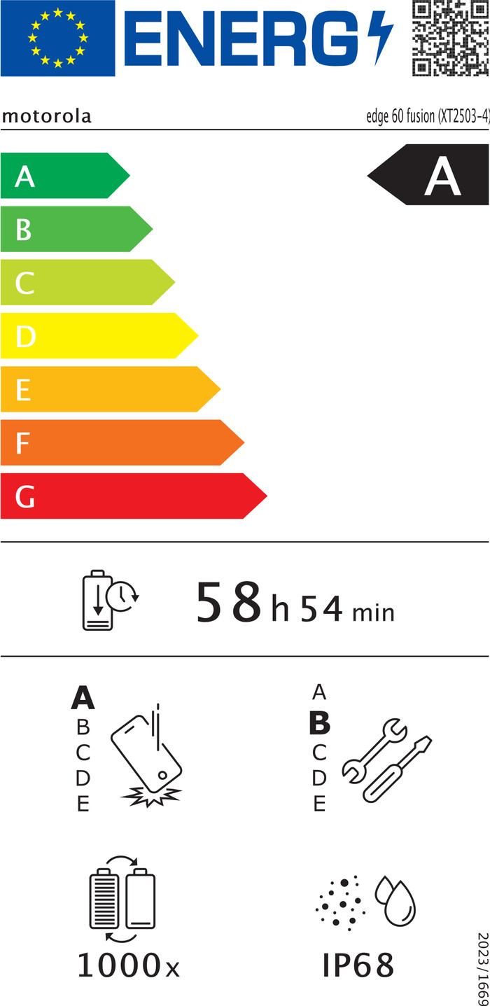 Motorola Edge 60 Fusion 256GB Blauw 5G energielabel