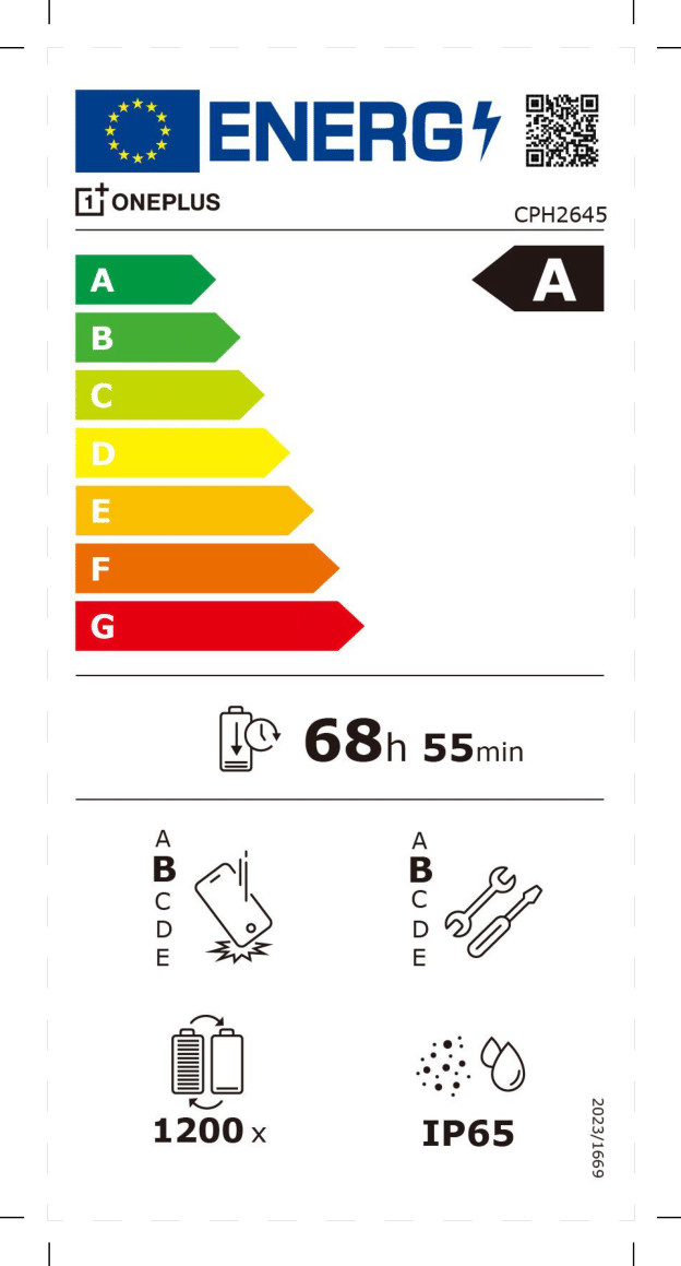 OnePlus 13R 256GB Zwart 5G energielabel