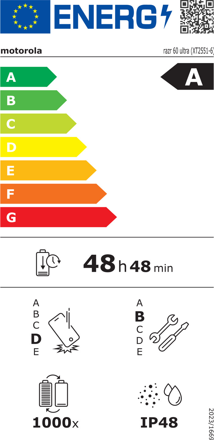 Motorola Razr 60 Ultra 512GB Groen 5G energielabel