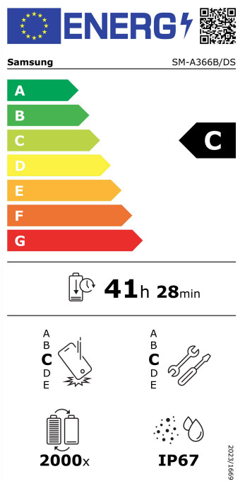 Samsung Galaxy A36 128GB Wit 5G + Basis Accessoirepakket energielabel