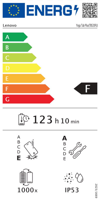 Lenovo Yoga Tab Plus 256GB Wifi Blauw met Stylus en Toetsenbordhoes AZERTY energielabel