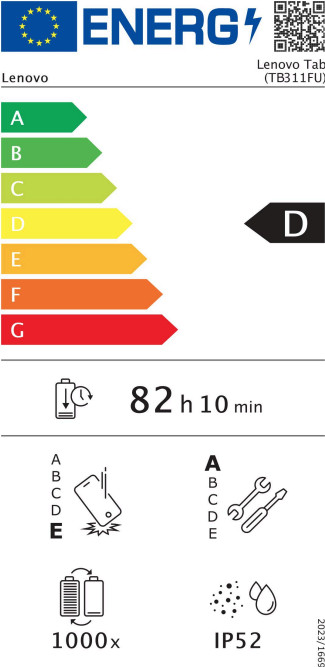 Lenovo Tab 64GB Wifi + 4G Grijs met Transparante Back Cover energielabel