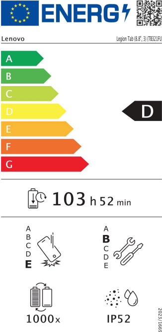 Lenovo Legion Tab 8.8 inches 256GB WiFi Black with Screen Protector and Book Case energy label