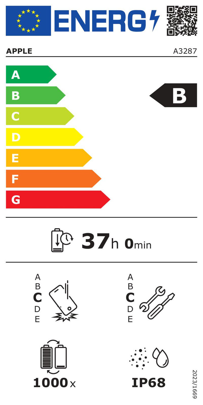 Apple iPhone 16 256GB Black energy label