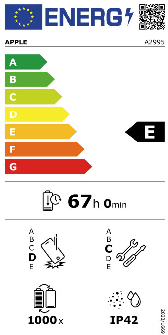 Apple iPad Mini 7 (2024) 256 Go Wifi + 5G Gris Sidéral classe énergétique