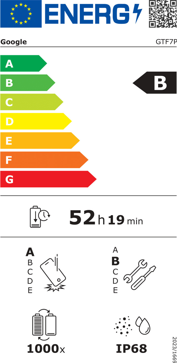 Google Pixel 9a 256 Go Noir 5G classe énergétique