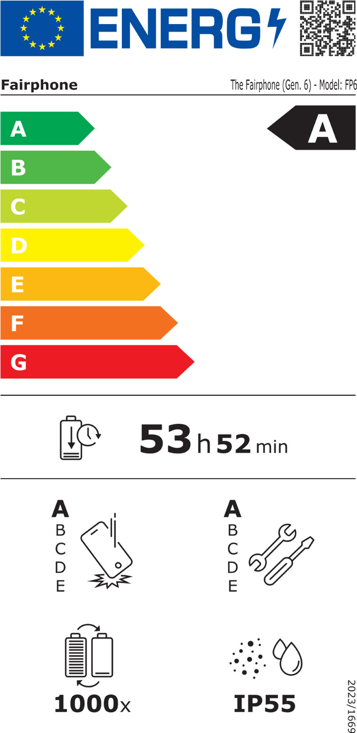 Fairphone 6 256GB Black 5G energy label