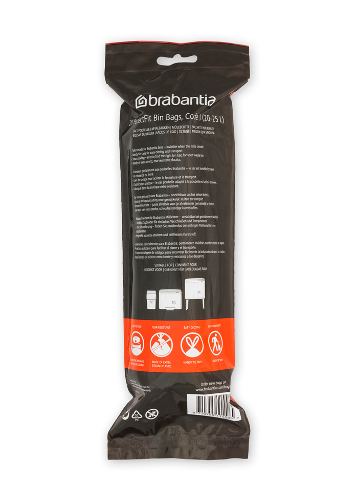 Brabantia Sacs Poubelle Code J - 20-25 Litres (120 pièces) arrière