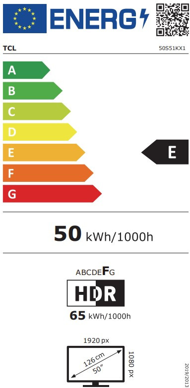 TCL 50 inches QLED S51K (2025) energy label