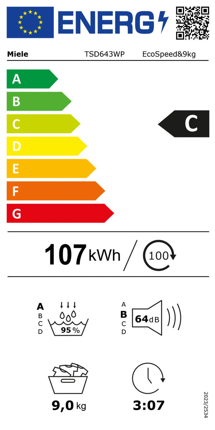 Miele TSD 643 WP EcoSpeed energy label