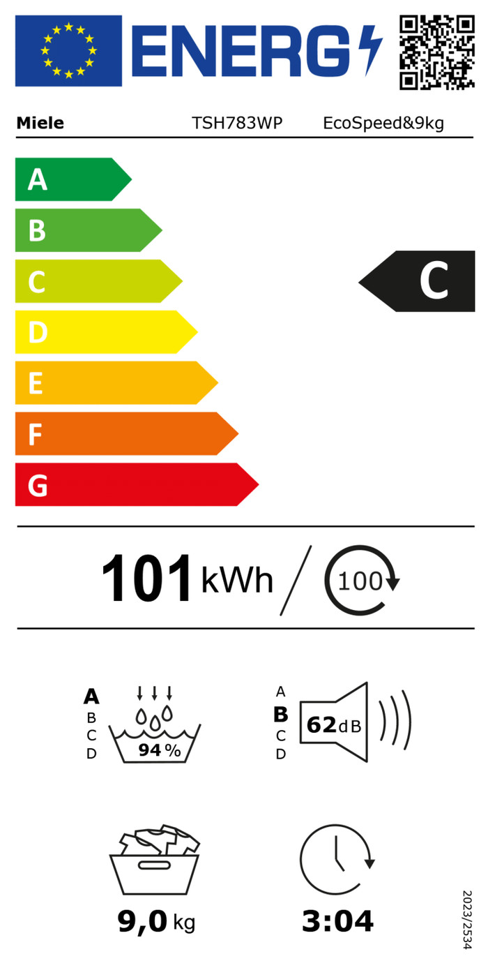 Miele TSH 783 WP EcoSpeed energy label