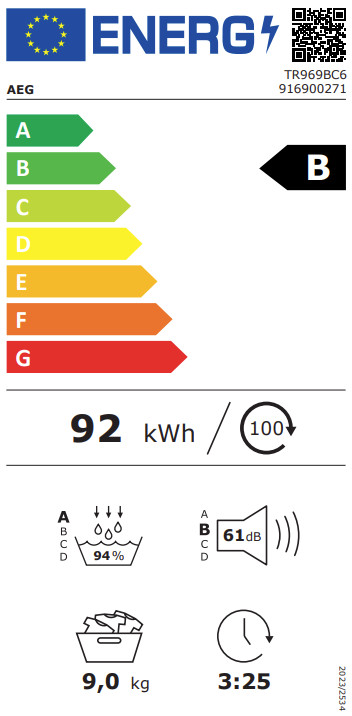 AEG LR9604C6 AbsoluteCare + AEG TR969BC6 AbsoluteCare Plus classe énergétique