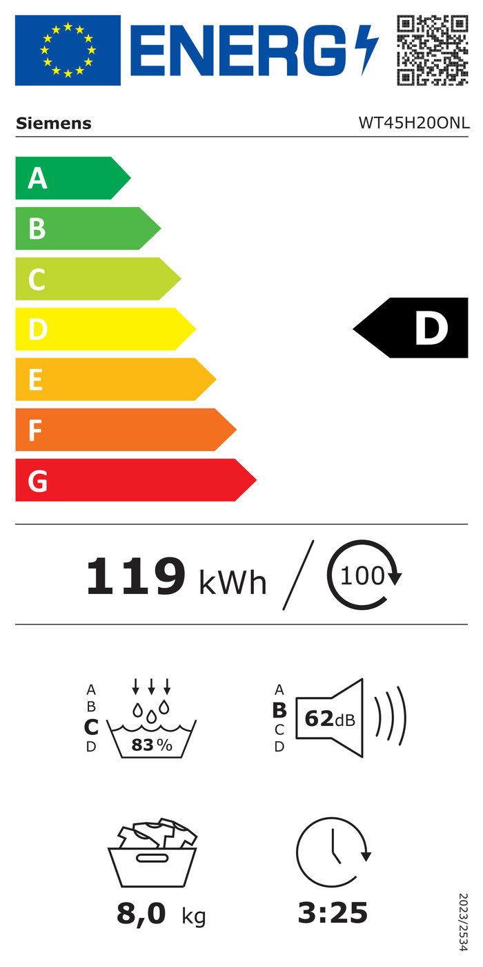 Siemens WT45H20ONL energy label