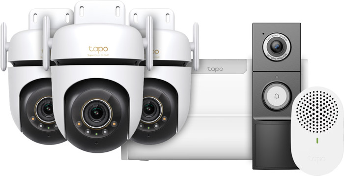 TP-Link Tapo C530WS 3-pack + H500 Smart HomeBase + D235 Smart Battery and Wired Doorbell Main Image