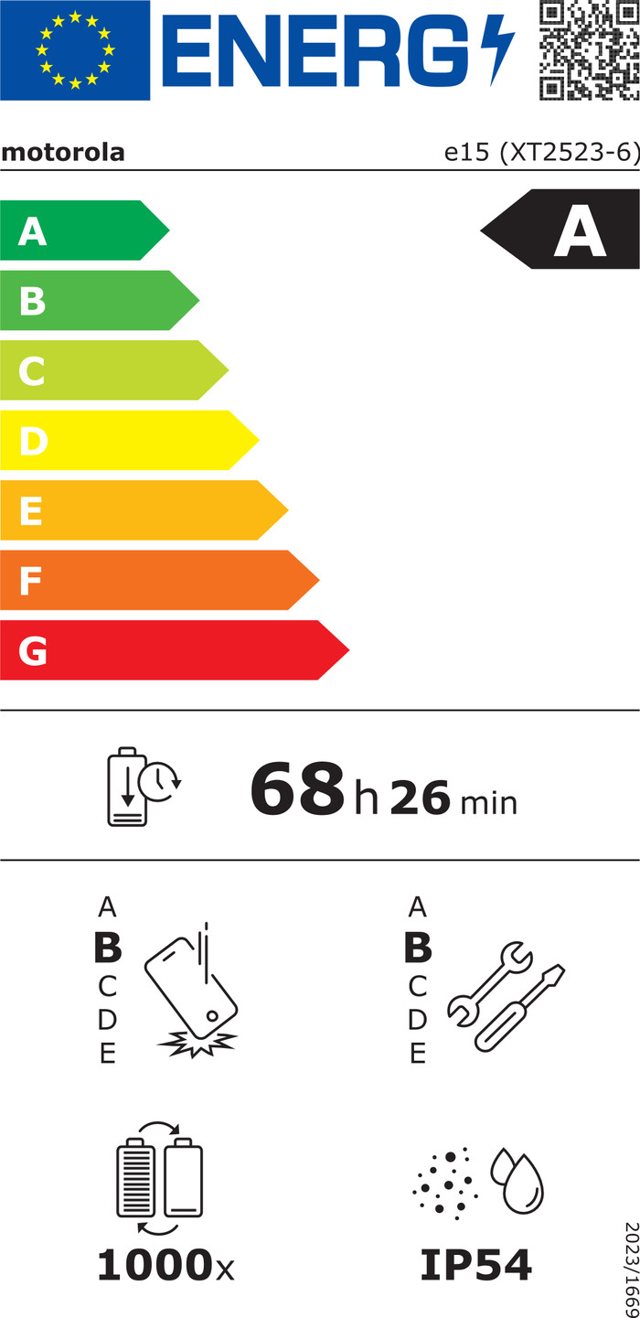 Motorola Moto E15 64 Go Bleu Foncé 4G classe énergétique