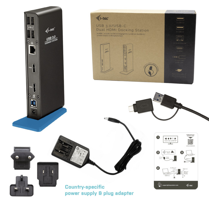 i-tec USB-A/USB-C Dual HDMI Docking Station accessory
