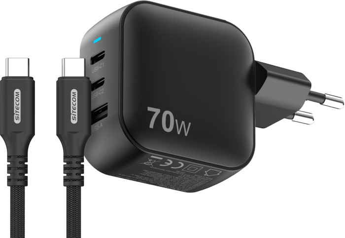 Sitecom 70 W GaN Power Delivery Support de Charge Mural + Sitecom Câble USB-C vers USB-C 2 m Main Image