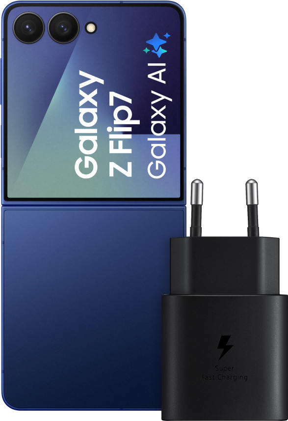 Samsung Galaxy Z Flip 7 256 Go Bleu 5G + Samsung Chargeur 25 Watts Noir Main Image