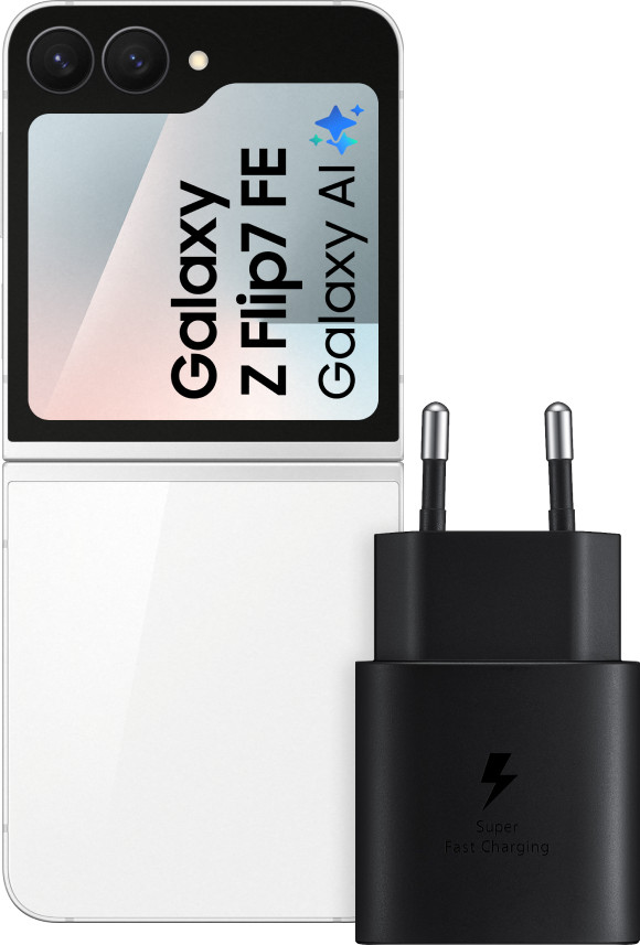 Samsung Galaxy Z Flip 7 FE 128 Go Blanc 5G + Samsung Chargeur 25 Watts Noir Main Image