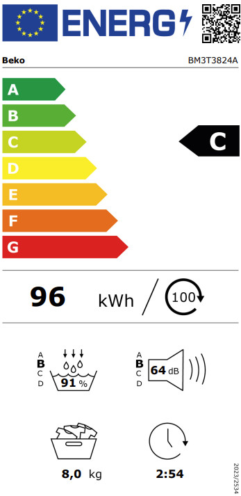 Beko BM3T3824A SteamCure classe énergétique
