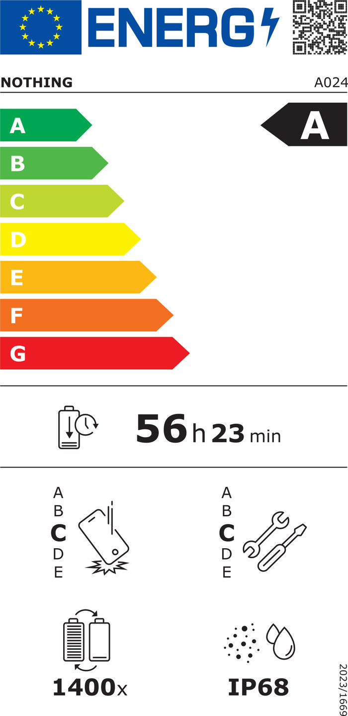 Nothing Phone (3) 256GB Zwart 5G energielabel