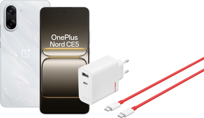 OnePlus Nord CE 5 128 Go Blanc 5G + OnePlus SuperVOOC Chargeur 80 W avec 2 Ports + Câble USB-C Main Image