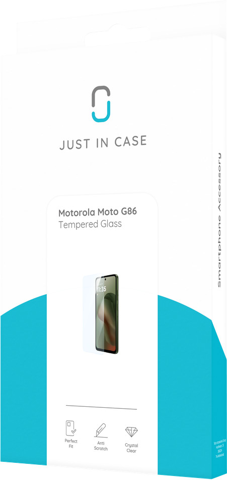 Just In Case Tempered Glass Motorola Moto G86 Screenprotector verpakking