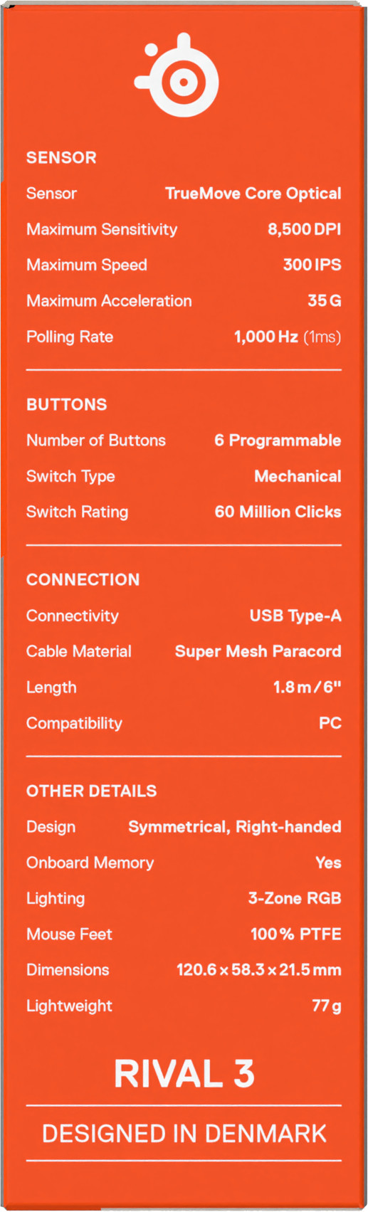SteelSeries Rival 3 Gen 2 Gaming Muis Zwart verpakking