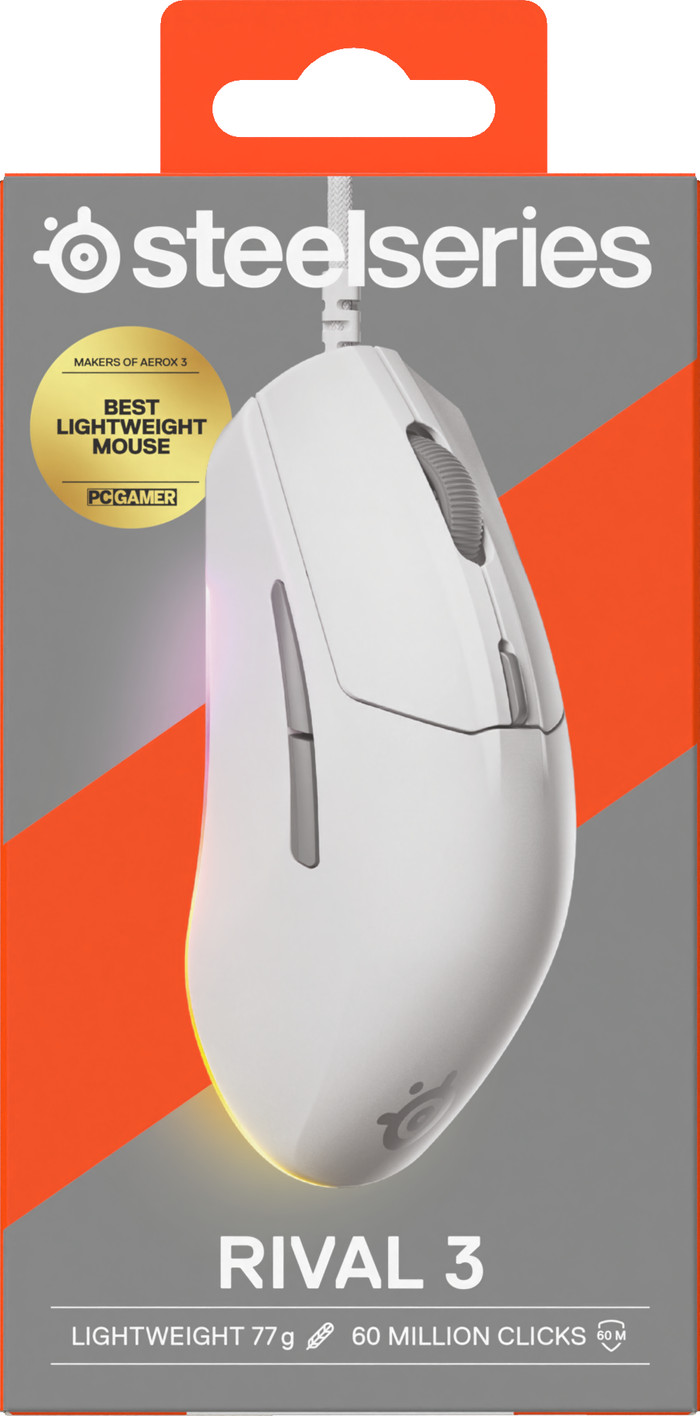 SteelSeries Rival 3 Gen 2 Gaming Mouse White packaging