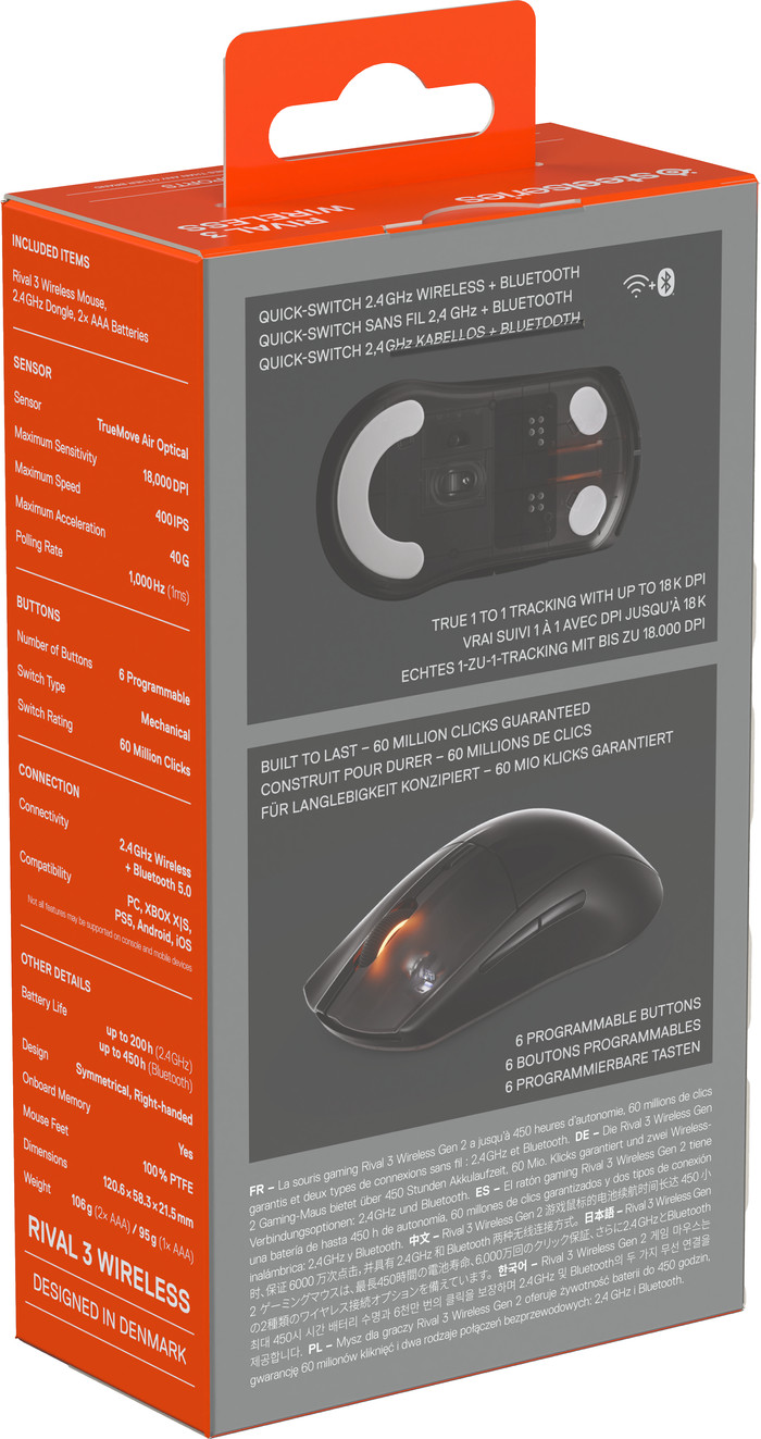 SteelSeries Rival 3 Gen 2 Souris Gamer Sans Fil Noir emballage