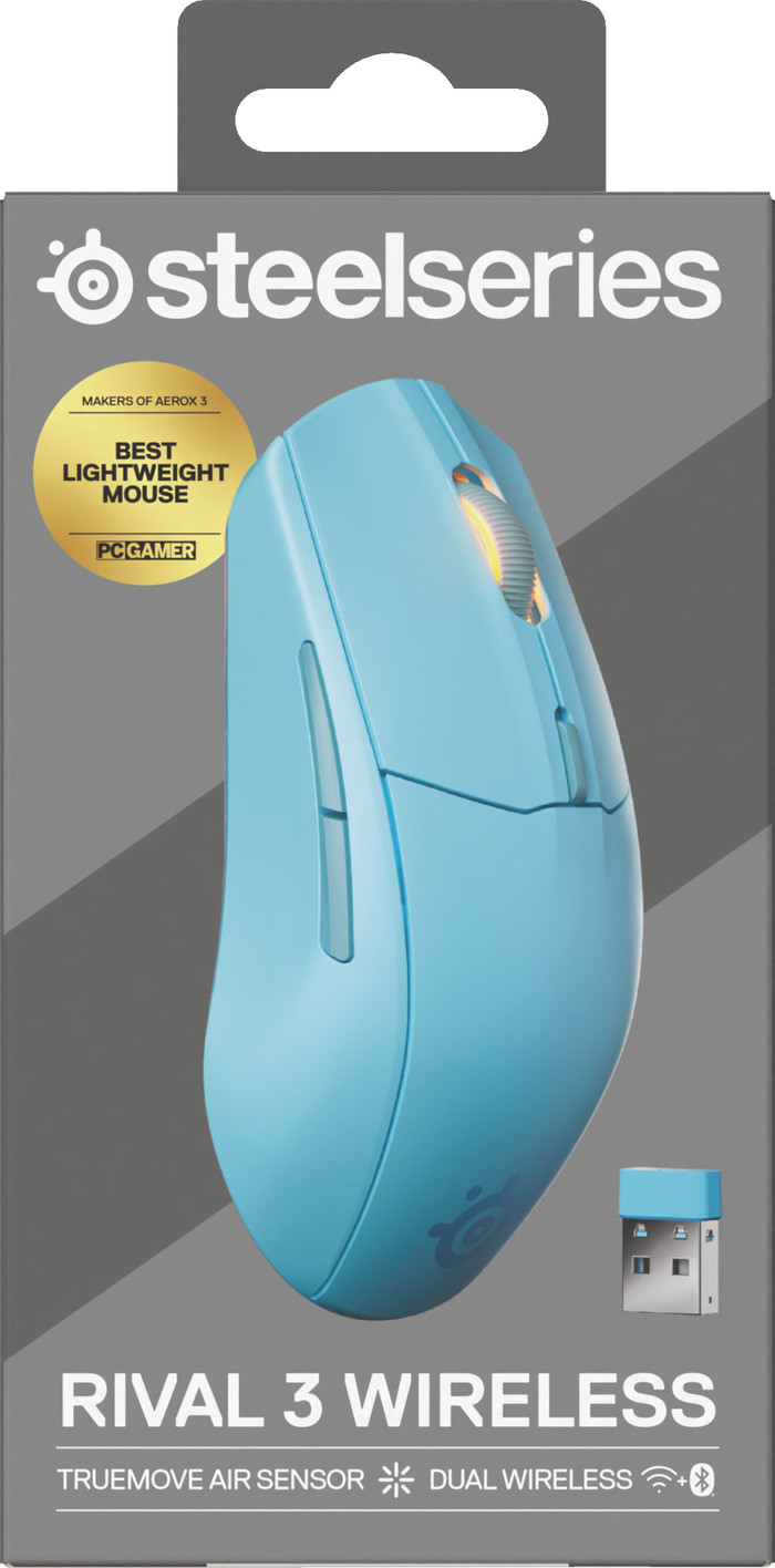 SteelSeries Rival 3 Gen 2 Draadloze Gaming Muis Aqua verpakking