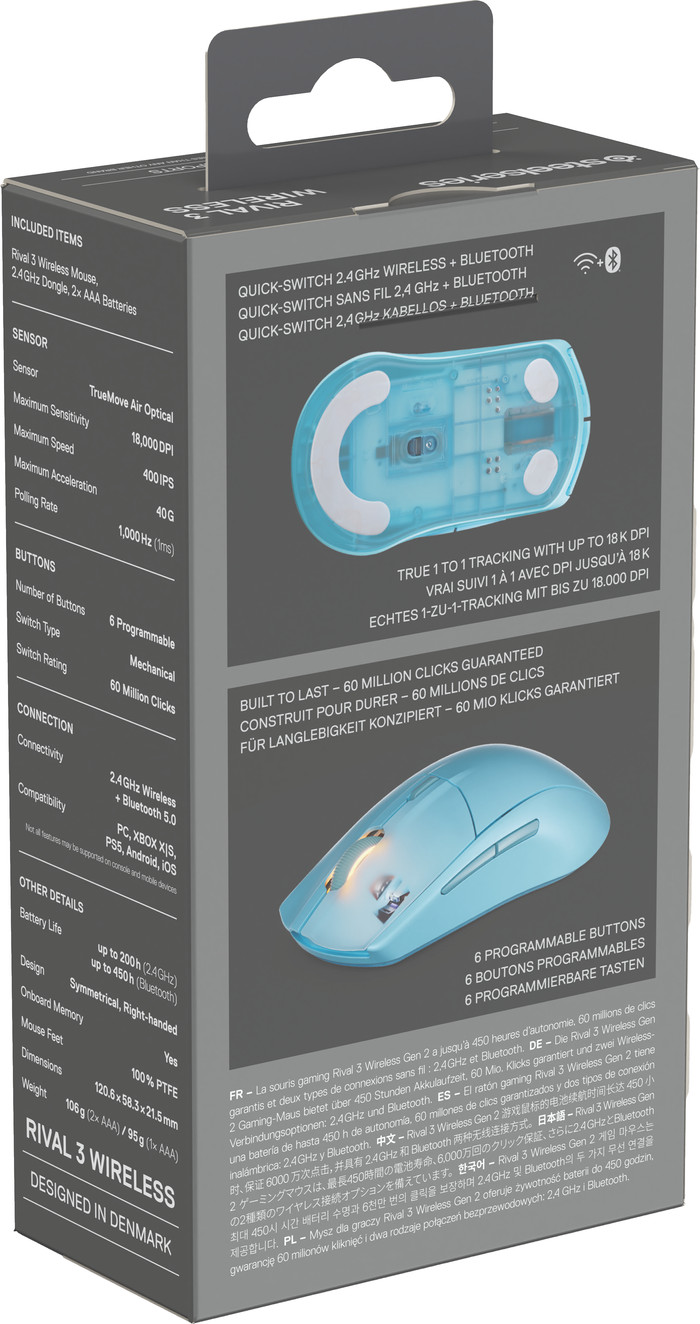 SteelSeries Rival 3 Gen 2 Draadloze Gaming Muis Aqua verpakking