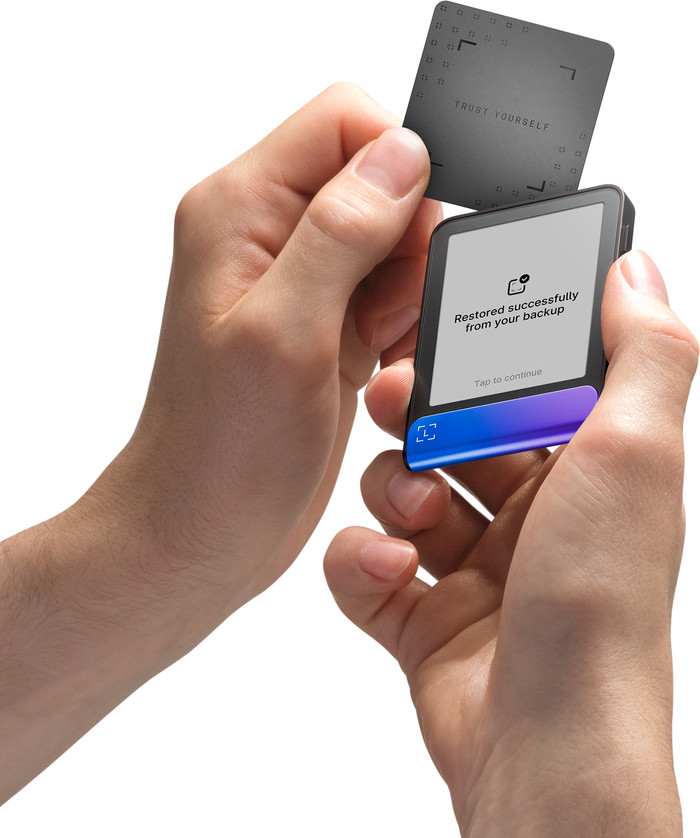 Ledger Flex Neptune Blue including Recovery Key product in use