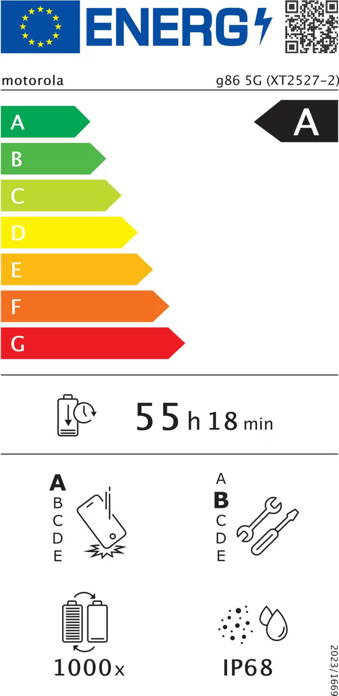 Motorola Moto G86 256GB Red 5G energy label