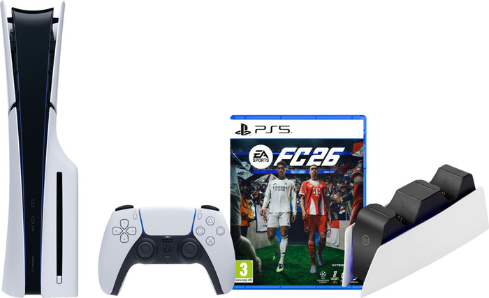 PlayStation 5 Slim Disc Edition + FC 26 + Charging Dock Main Image