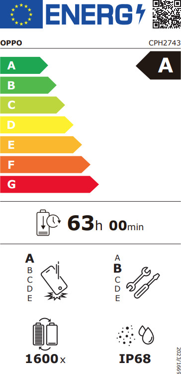 OPPO Reno 14 FS 512 Go Vert 5G classe énergétique