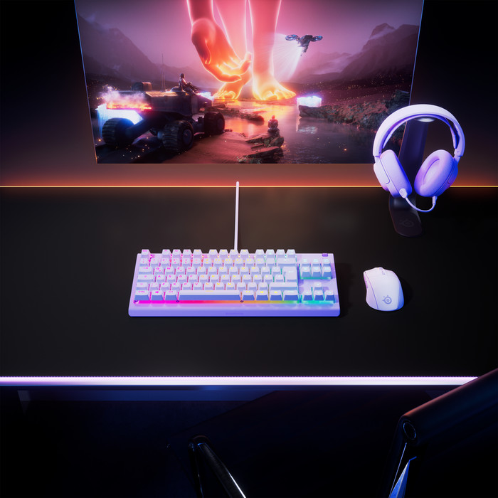 SteelSeries Apex 3 TKL Lavendel Azerty product in gebruik